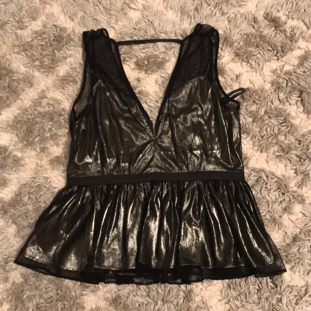 Lace and satin peplum top